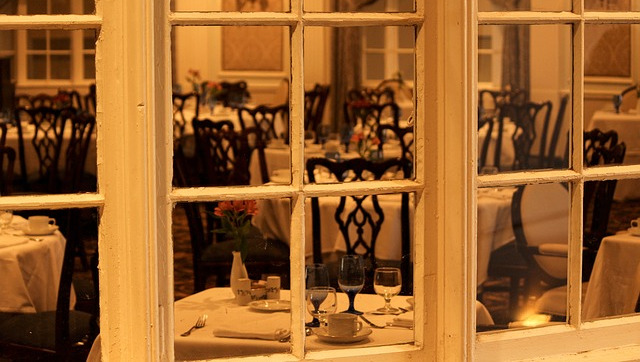 view of a party room through a window